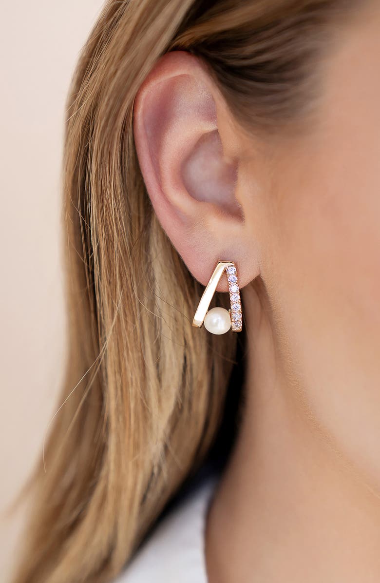 Ettika Freshwater Pearl V Drop Earrings, Alternate, color, Gold