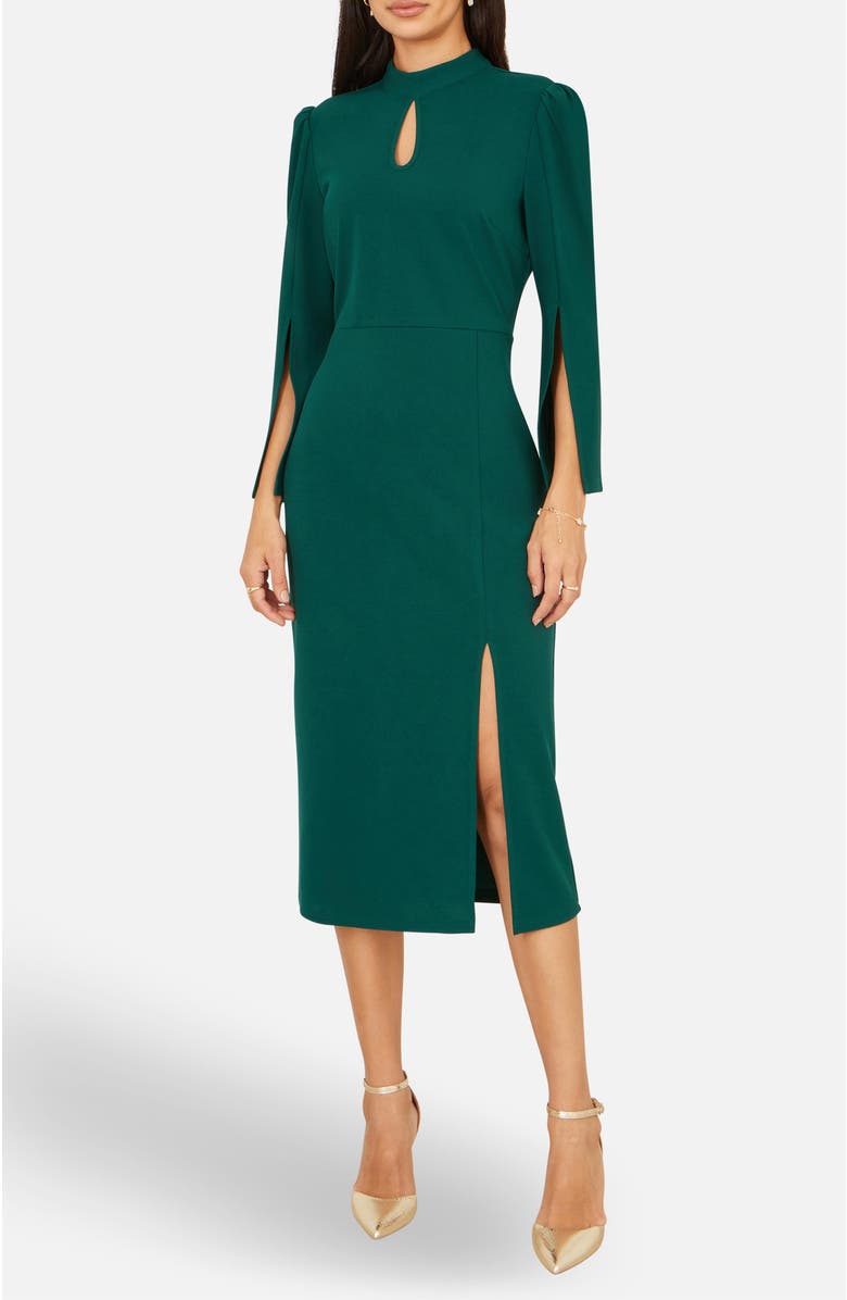 Yumi Mock Neck Keyhole Tailored Midi Dress, Alternate, color, Green
