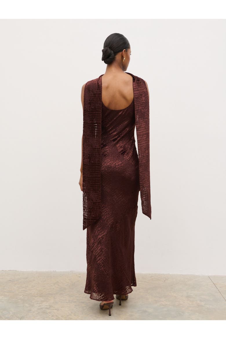 Ainsley Cowl Devore Neck Maxi Slip Dress, Alternate, color, Brown