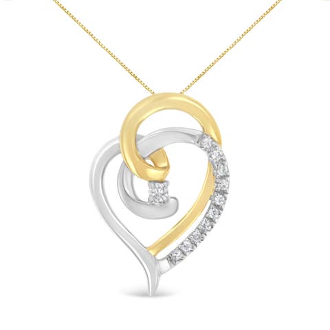10K Gold Diamond Accent Open Double Heart Spiral Curl Pendant Necklace