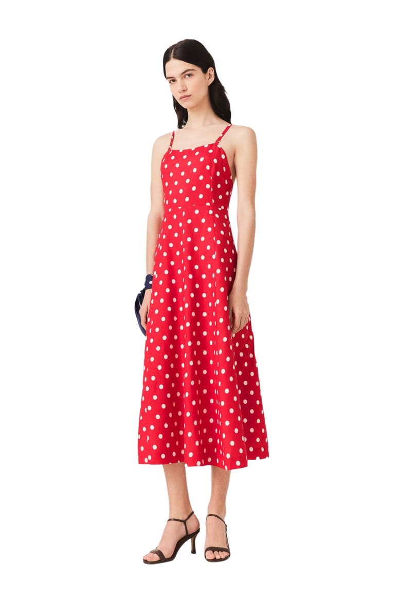 Backless linen-blend maxi dress, Alternate, color, Red dots print