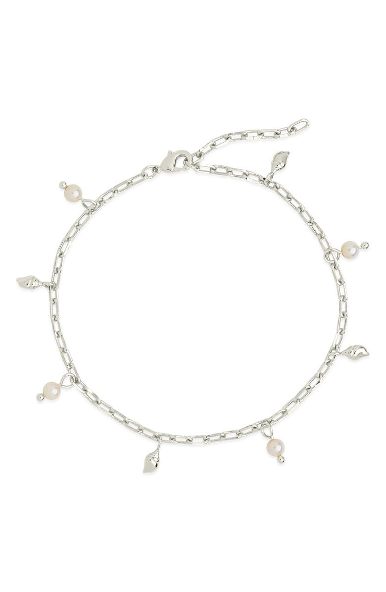 Sterling Forever Beverly Freshwater Pearl Charm Anklet, Main, color, 