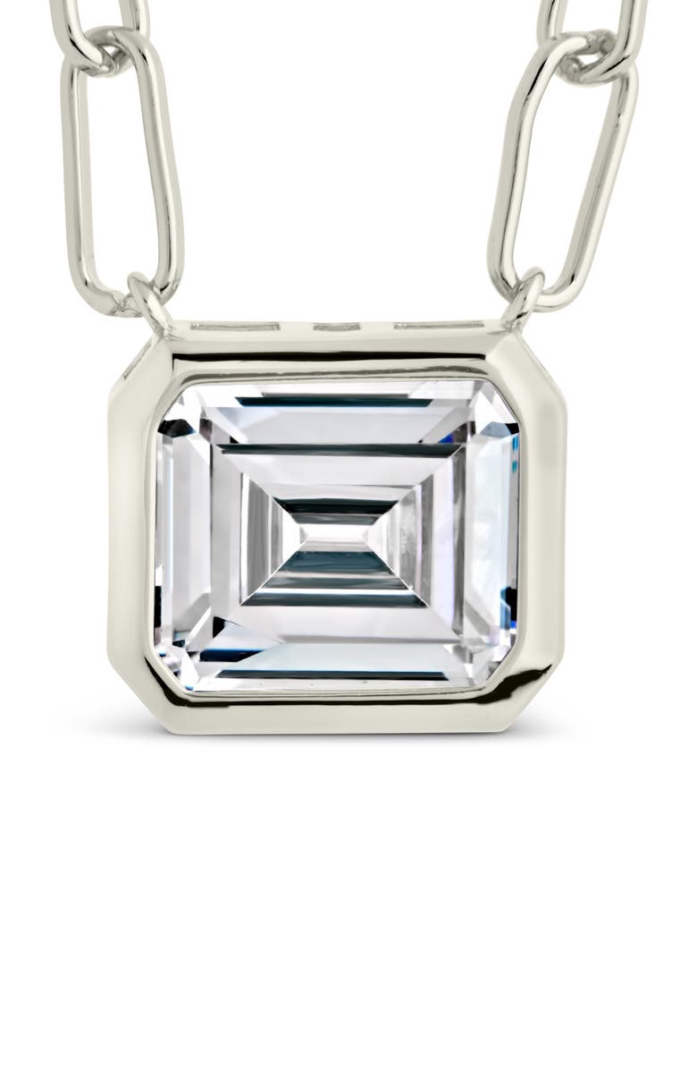 Sterling Forever Camille Bezel Cubic Zirconia Pendant Necklace, Alternate, color, Silver