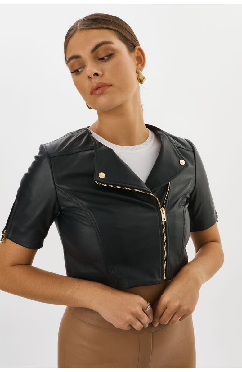 LAMARQUE Kirsi Gold | Cropped Biker Jacket, Alternate, color, Black