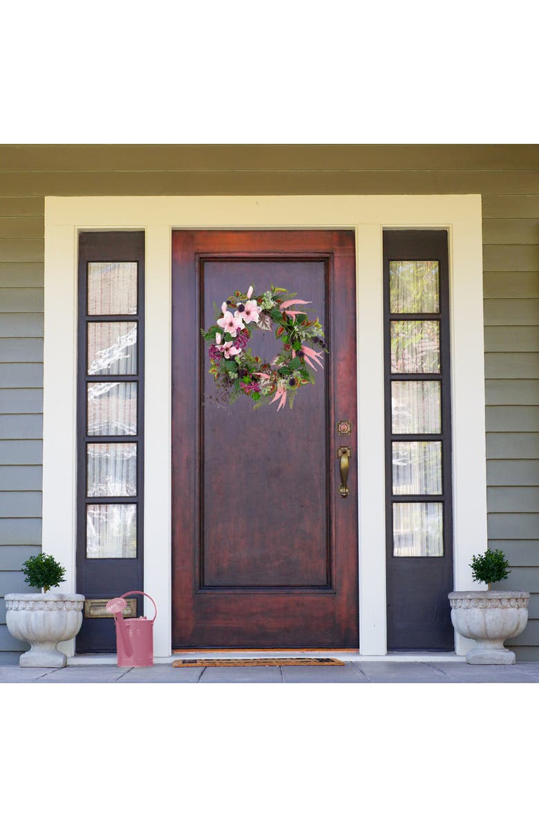 Northlight Artificial Astilbe and Thistle Mixed Spring Floral Wreath - 24", Alternate, color, Green