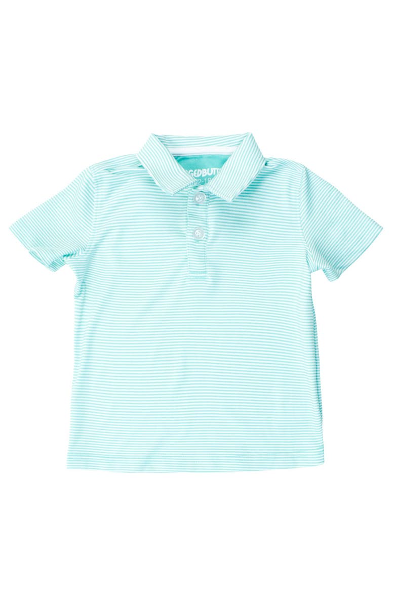 RuggedButts Boys Knit Short Sleeve Performance Polo, Main, color, Marine Green Micro Stripe