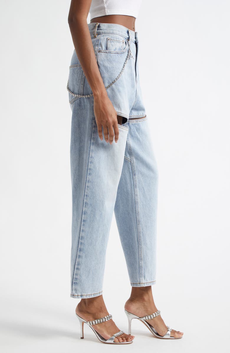 Area Slit Straight Leg Jeans with Crystal Chain, Alternate, color, Light Blue