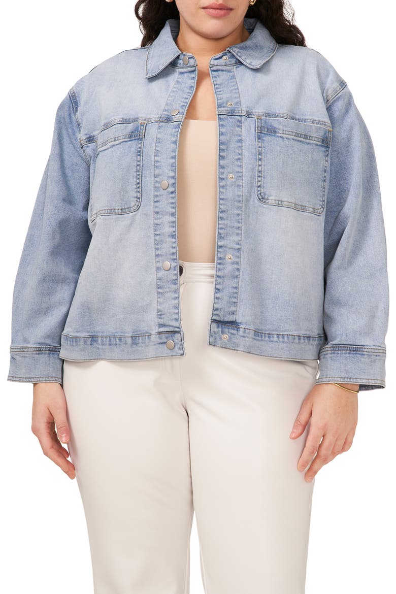 Big Pocket Crop Denim Jacket, Main, color, LIGHT BLUE WASH