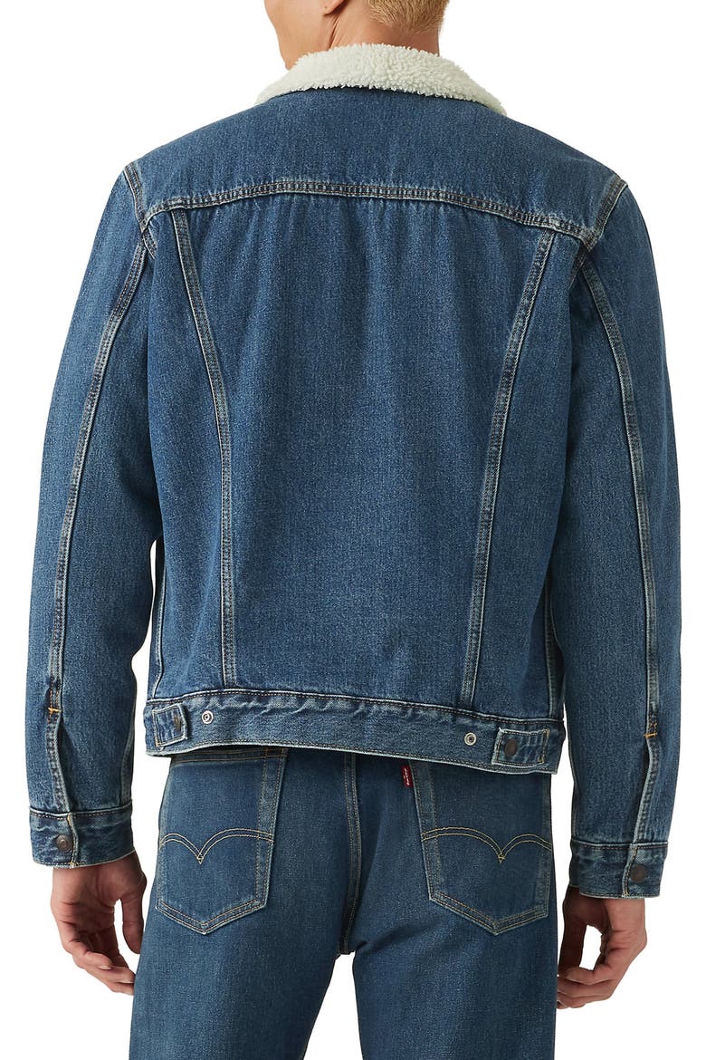 Type III Faux Shearling Lined Denim Trucker Jacket, Alternate, color, DARK STONEWASH SHERPA