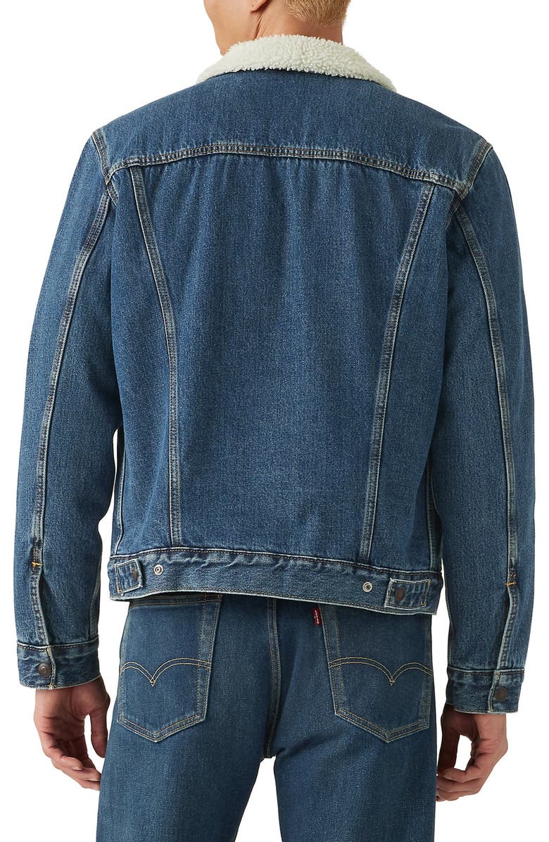 Levi's Type III Faux Shearling Lined Denim Trucker Jacket, Alternate, color, Dark Stonewash Sherpa