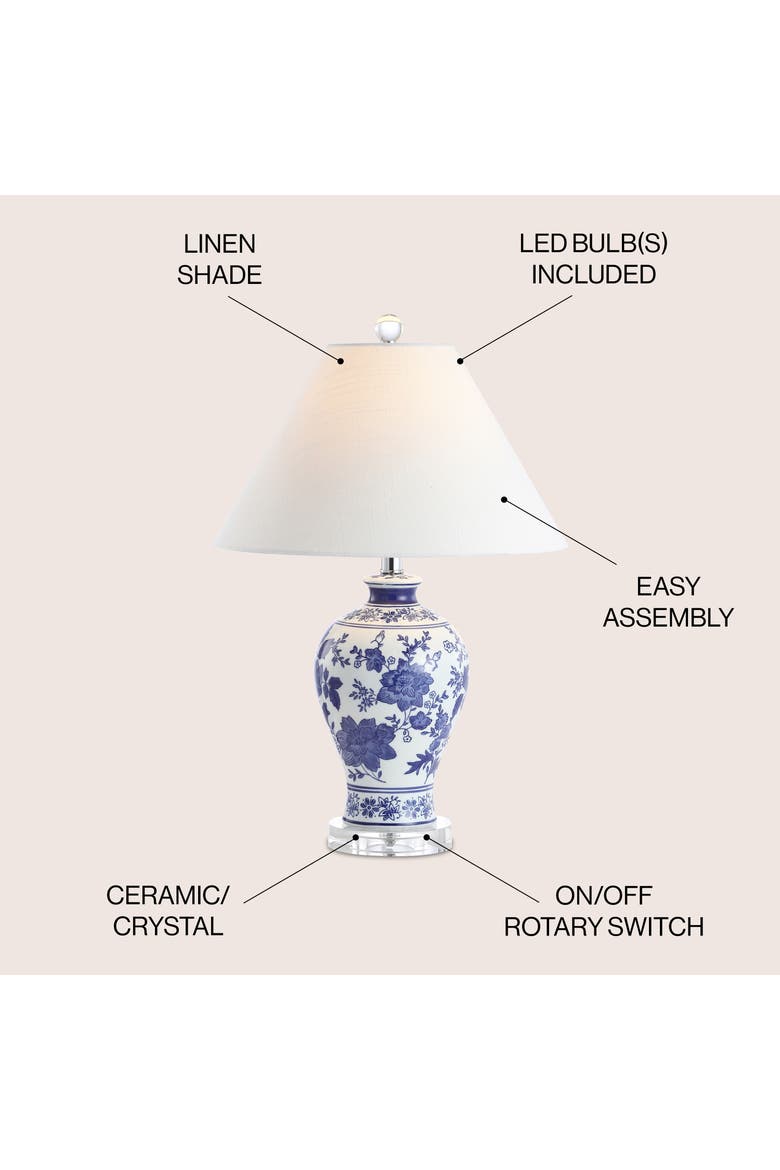 Song 21.5" Ceramic/Crystal Chinoiserie Floral LED Table Lamp, Blue/White, Alternate, color, Blue/White
