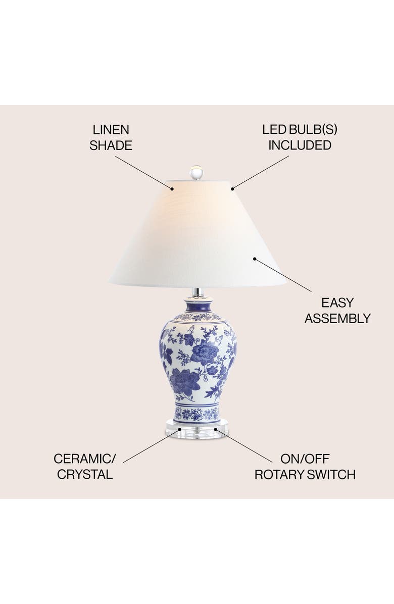 JONATHAN Y Song 21.5" Ceramic/Crystal Chinoiserie Floral LED Table Lamp, Blue/White, Alternate, color, Blue/White
