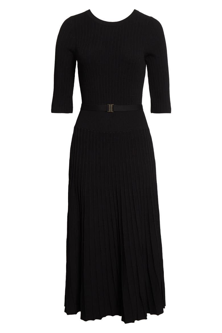 Elthea Elbow Sleeve Rib Knit Dress, Alternate, color, BLACK
