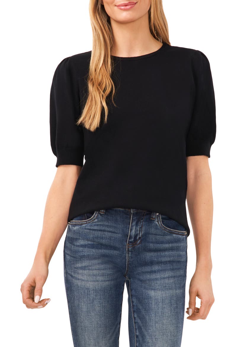 Puff Sleeve Sweater, Main, color, RICH BLACK