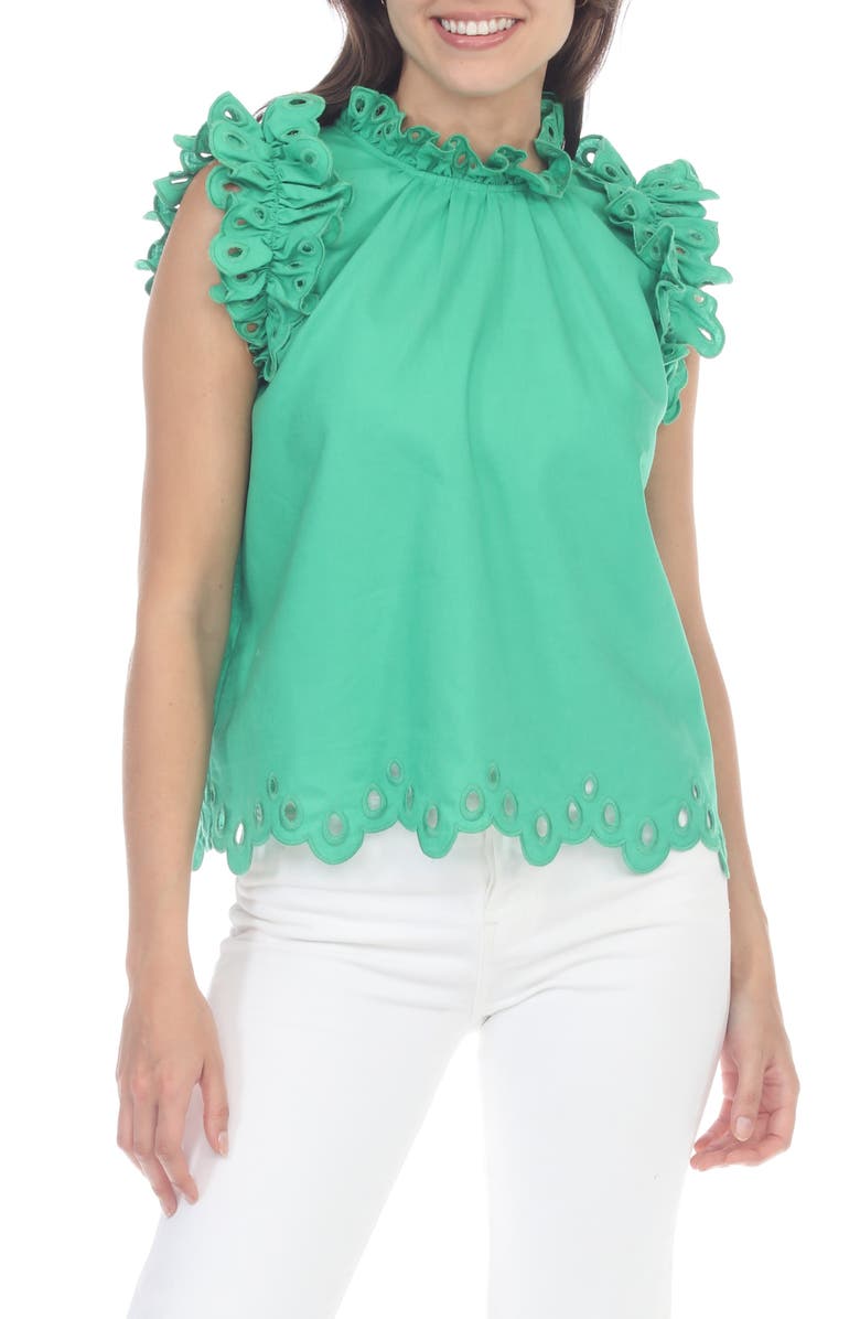 RAIN AND ROSE Eyelet Linen & Cotton Top, Main, color, 