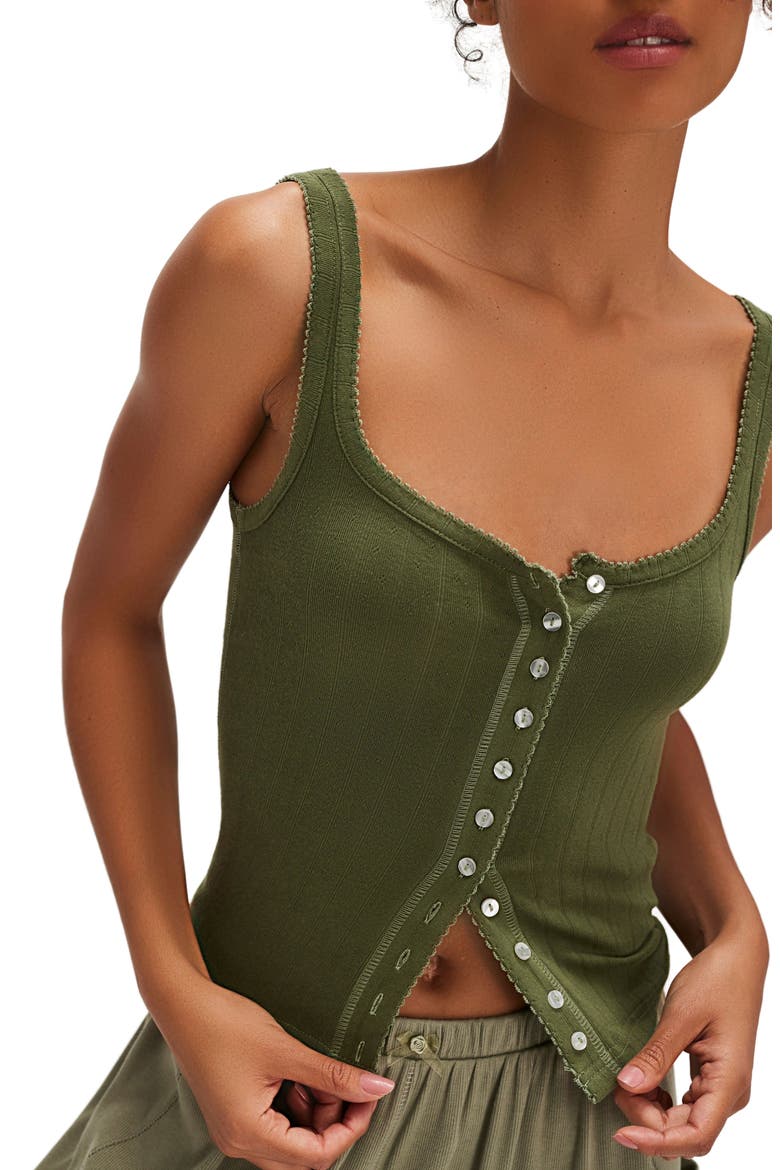 End Game Pointelle Button-Up Tank, Alternate, color, ARMY