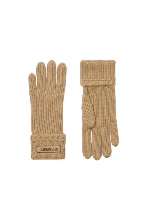 Burberry Logo Patch Wool Blend Gloves In Brown