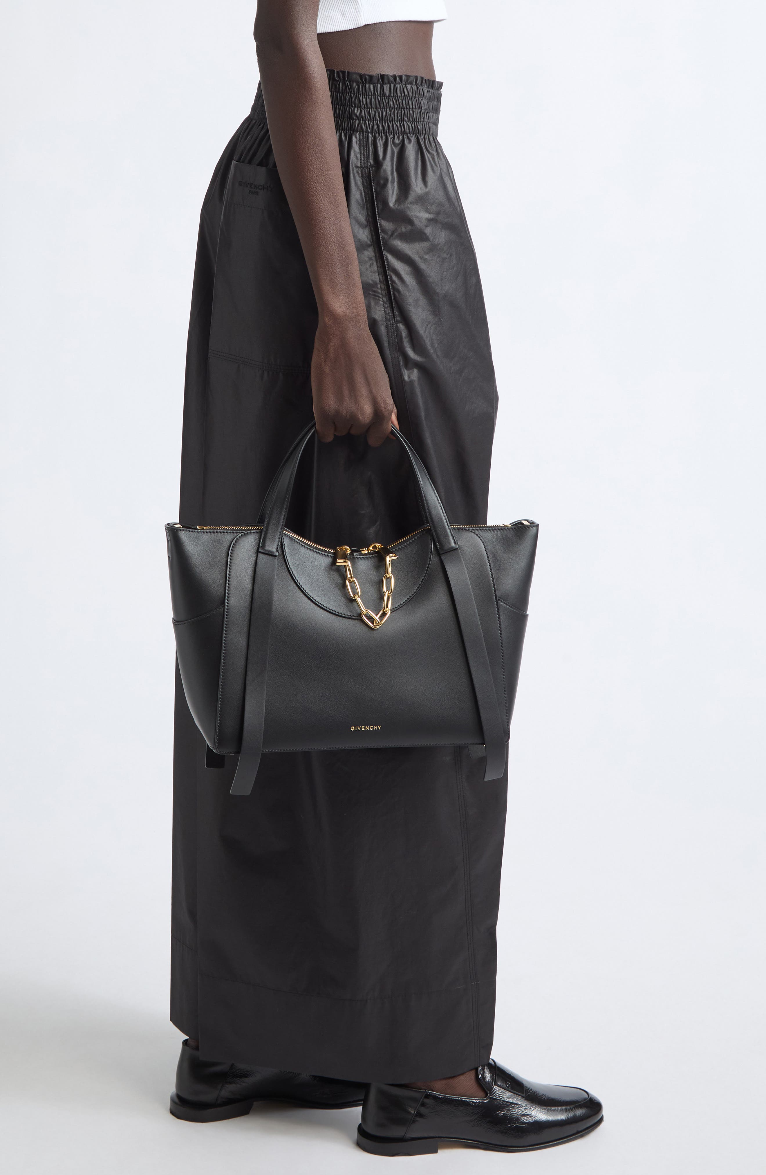 Small Facet Leather Tote, Alternate, color, 001-BLACK