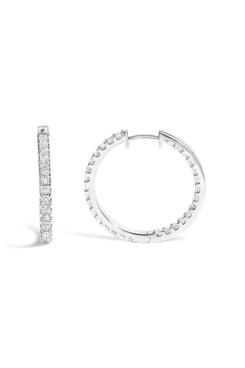 14K White Gold 3.00 Cttw Princess Diamond Inside Out Hoop Earrings, Alternate, color, White Gold