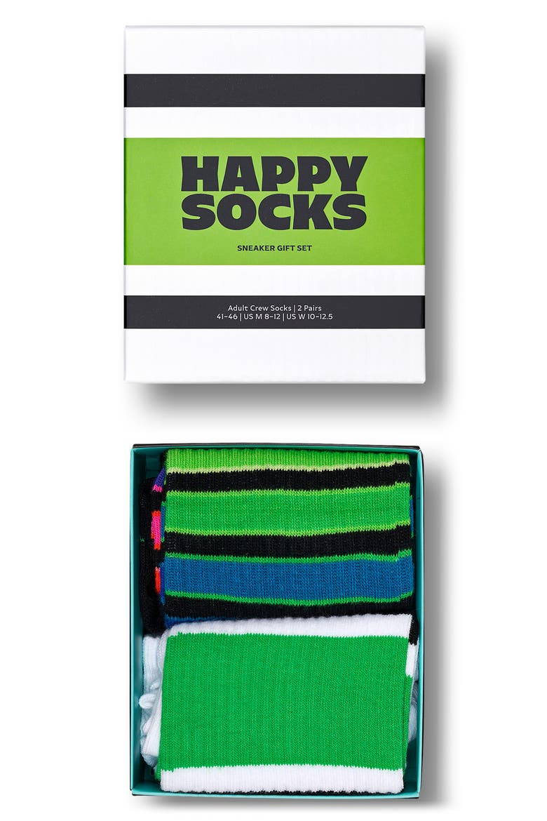 Assorted 2-Pack Stripe Sneaker Crew Socks Gift Box, Main, color, BLACK