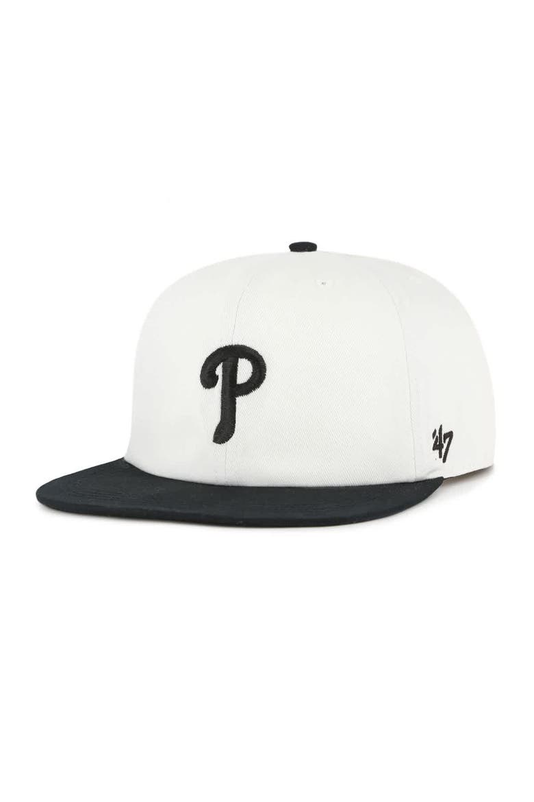 Men's '47 White/Black Philadelphia Phillies Foundation Captain Snapback Hat, Main, color, White