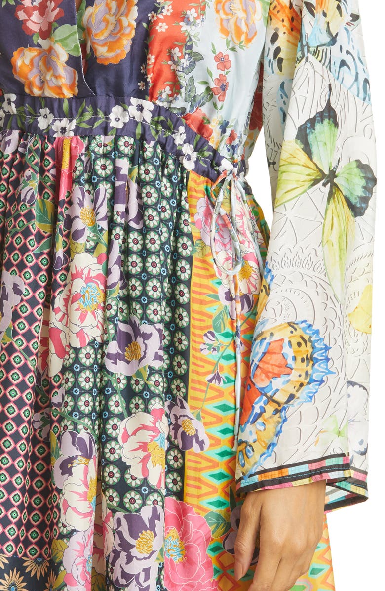 Johnny Was Mixed Print Long Sleeve Silk Babydoll Dress, Alternate, color,