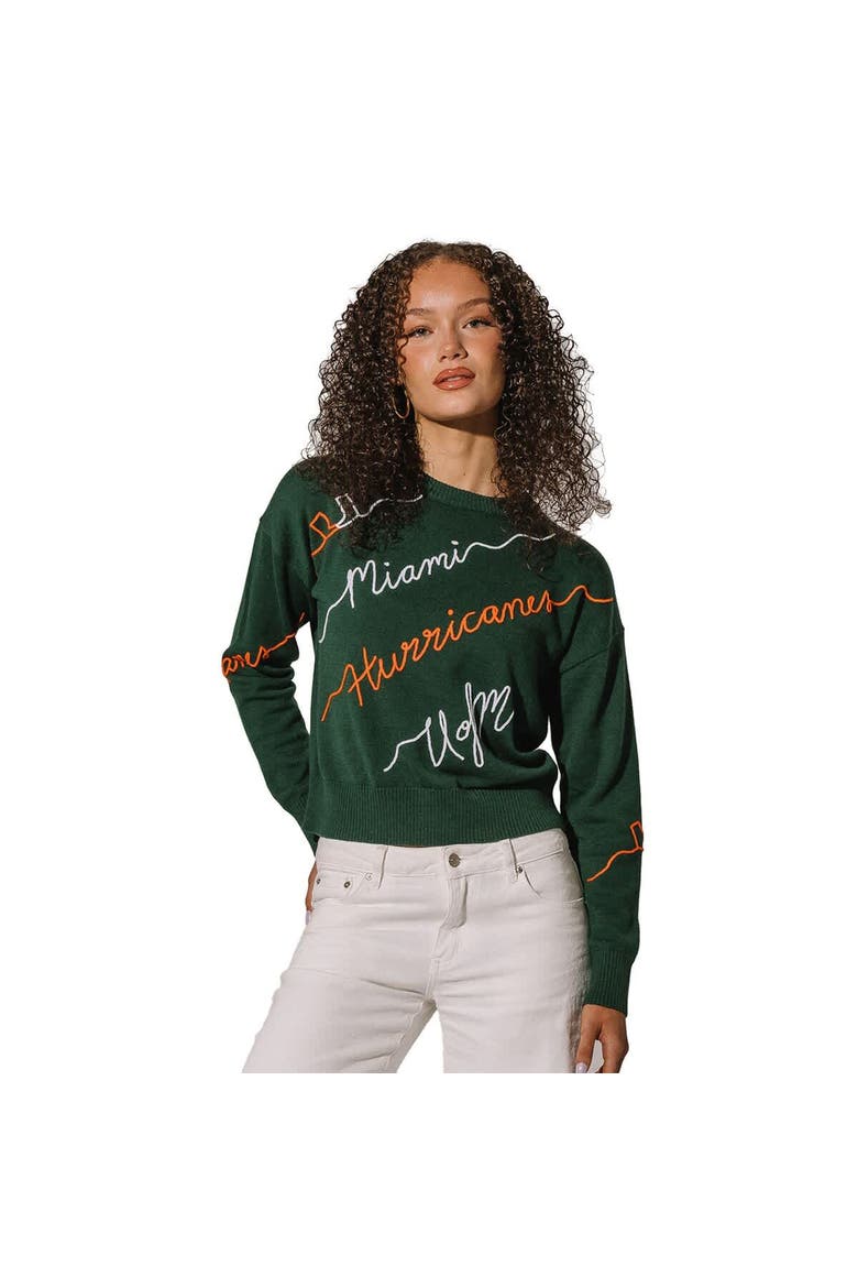 Women's Green Miami Hurricanes Love Note Embroidered Pullover Sweater, Alternate, color, Green