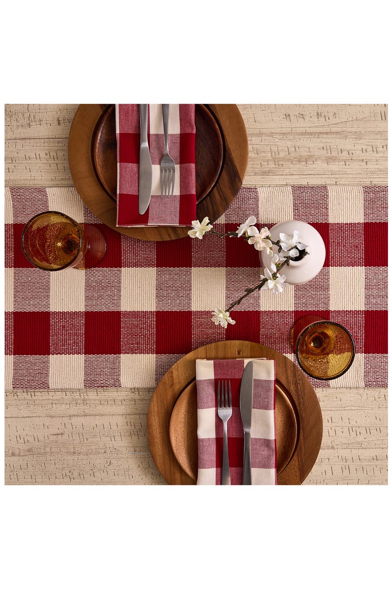 Checkered Fringe Cotton Table Runner, Alternate, color, RED