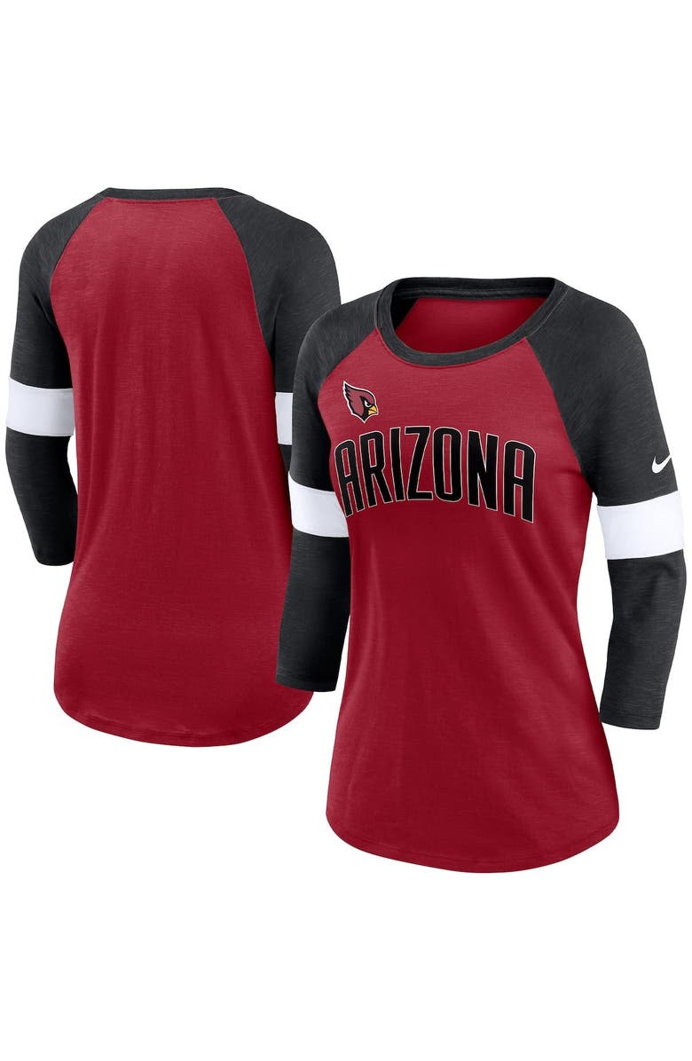 Nike Women's Nike Arizona Cardinals Cardinal/Heather Black Football Pride Raglan 3/4-Sleeve T-Shirt, Main, color, 
