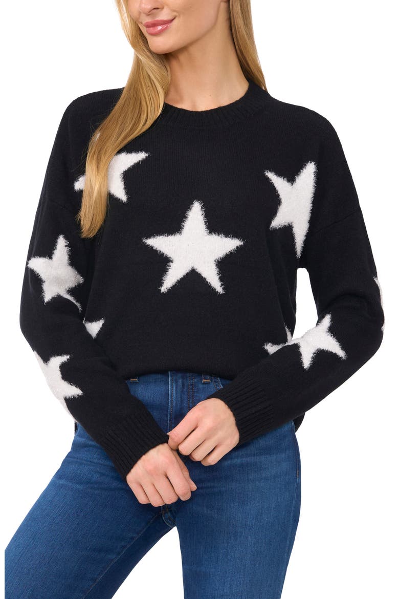 Eyelash Star Sweater, Main, color, RICH BLACK