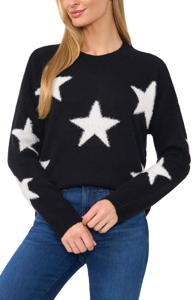 CeCe Eyelash Star Sweater, Main, color, Rich Black