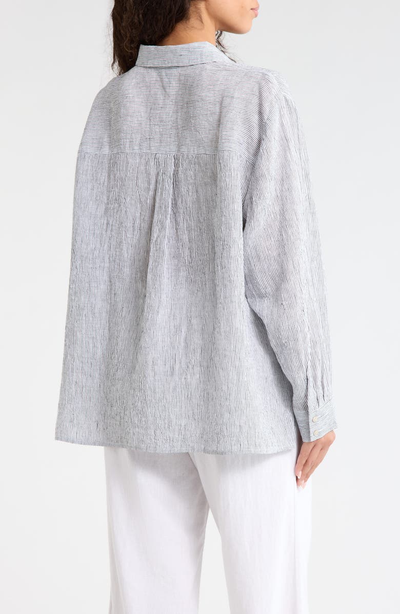Eileen Fisher Classic Stripe Linen Button-Up Shirt, Alternate, color, White/ Black