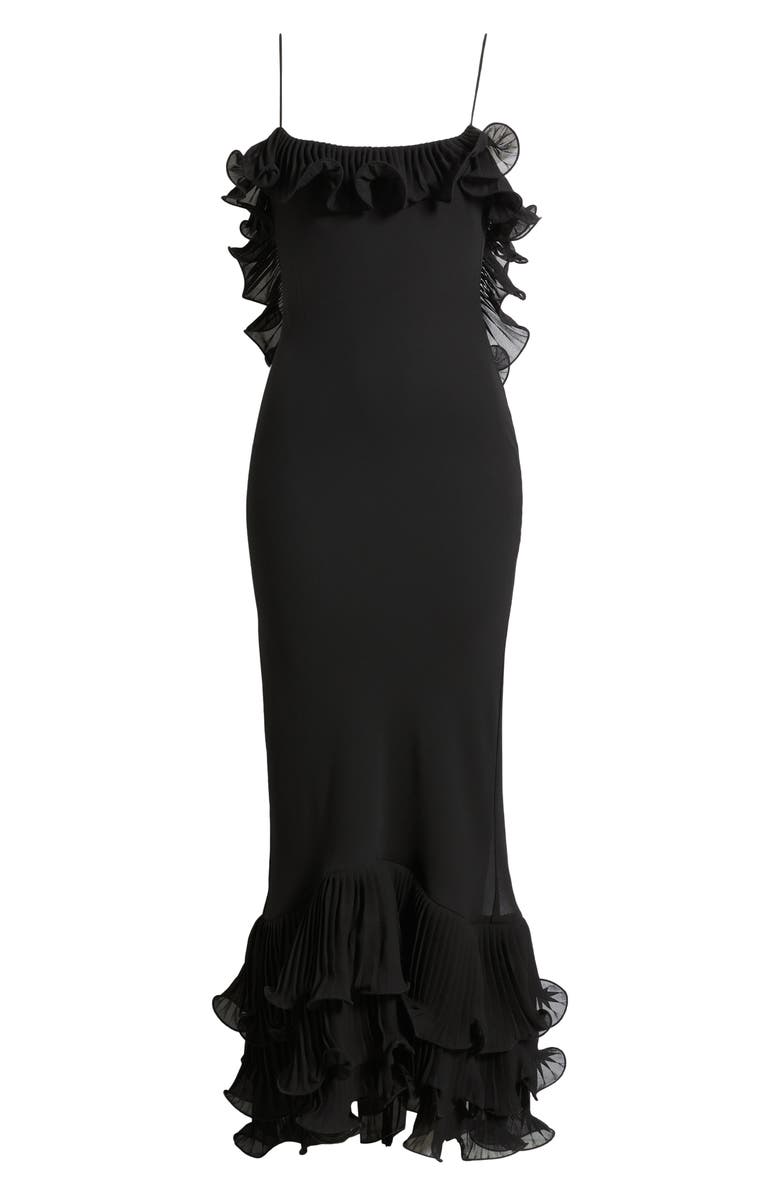 Delfi Collective Delina Ruffle Open Back Mermaid Gown, Alternate, color, Black
