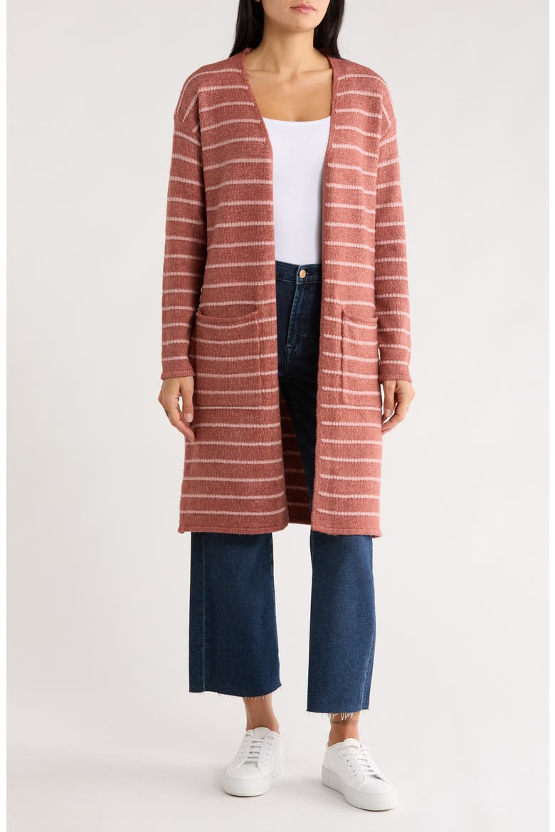 Freya Longline Cardigan, Main, color, MADDER BROWN/ PEACH BEIGE