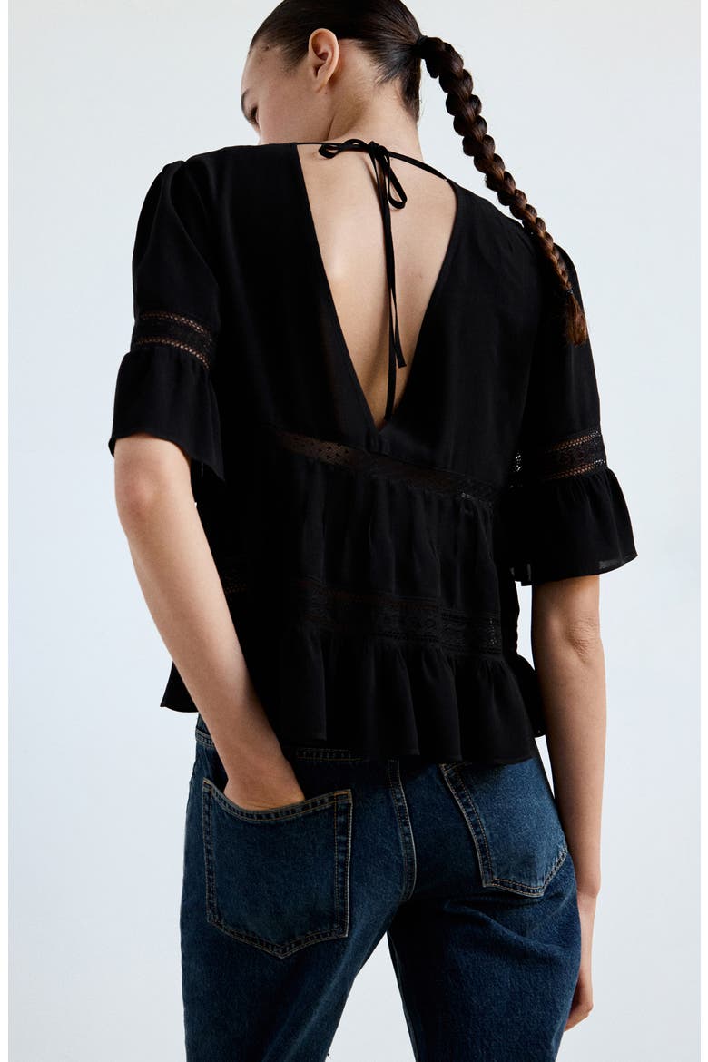 Lou Lace Detailed Top, Alternate, color, BLACK