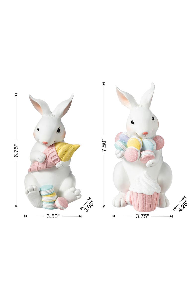 Glitzhome Set of 2 Easter Resin Bunny Holding Macaron Table Decor, Alternate, color, White