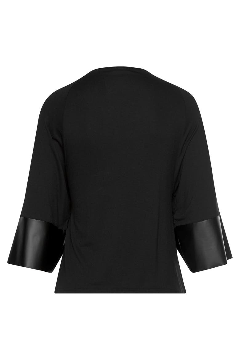Dolman Sleeve Leather Trim Top, Alternate, color, Black