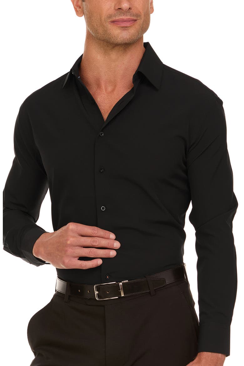 Slim Fit Solid Dress Shirt, Alternate, color, BLACK