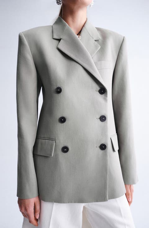 Double Breasted Cotton & Linen Jacket