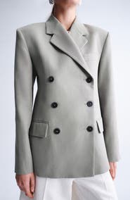 MANGO Double Breasted Cotton & Linen Jacket