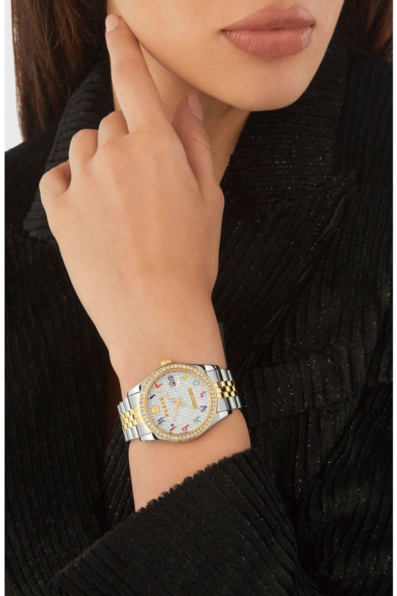 Date Superlative Crystal Bracelet Watch, 34mm, Alternate, color, GOLD MULTI