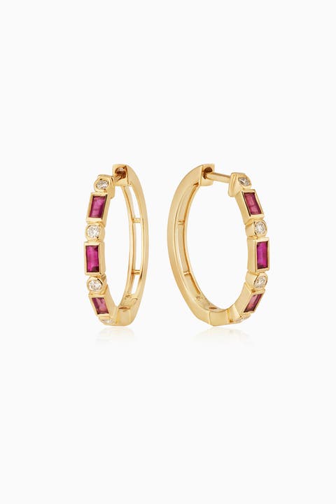 14K Gold Crown Jewels Hoops