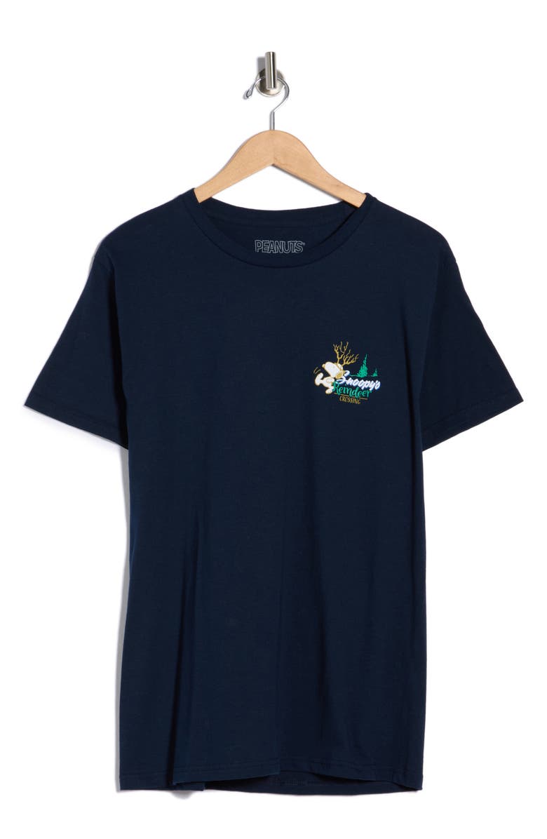 The Forecast Agency Peanuts<sup>®</sup> Reindeer Crossing Cotton Graphic T-Shirt, Alternate, color, Navy