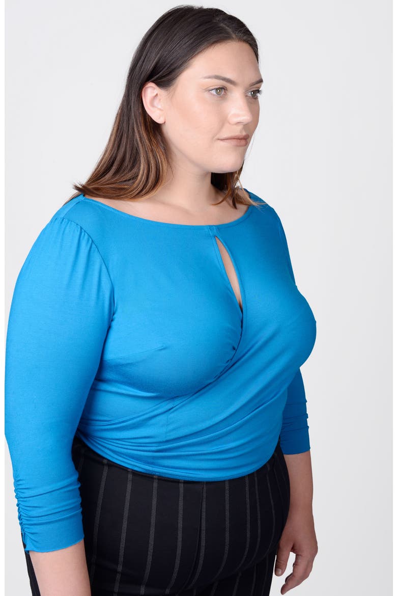 Tamara Keyhole Wrap Top, Alternate, color, BLUE