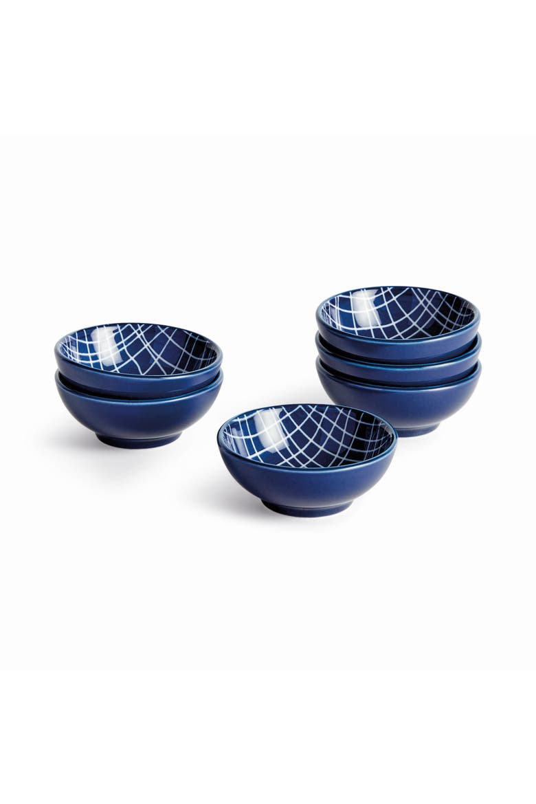 Stria Weaves Dip Bowls, Set of 6 - Dark Blue/White, Ceramic, Main, color, Blue