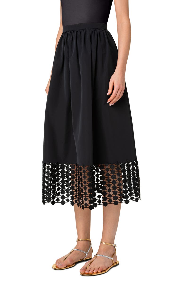 Akris punto Dot Guipure Lace Hem Taffeta Midi Skirt, Alternate, color, 