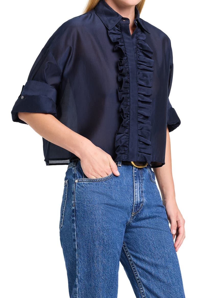 Next Ex Ruffle Crop Shirt, Alternate, color, MIDNIGHT