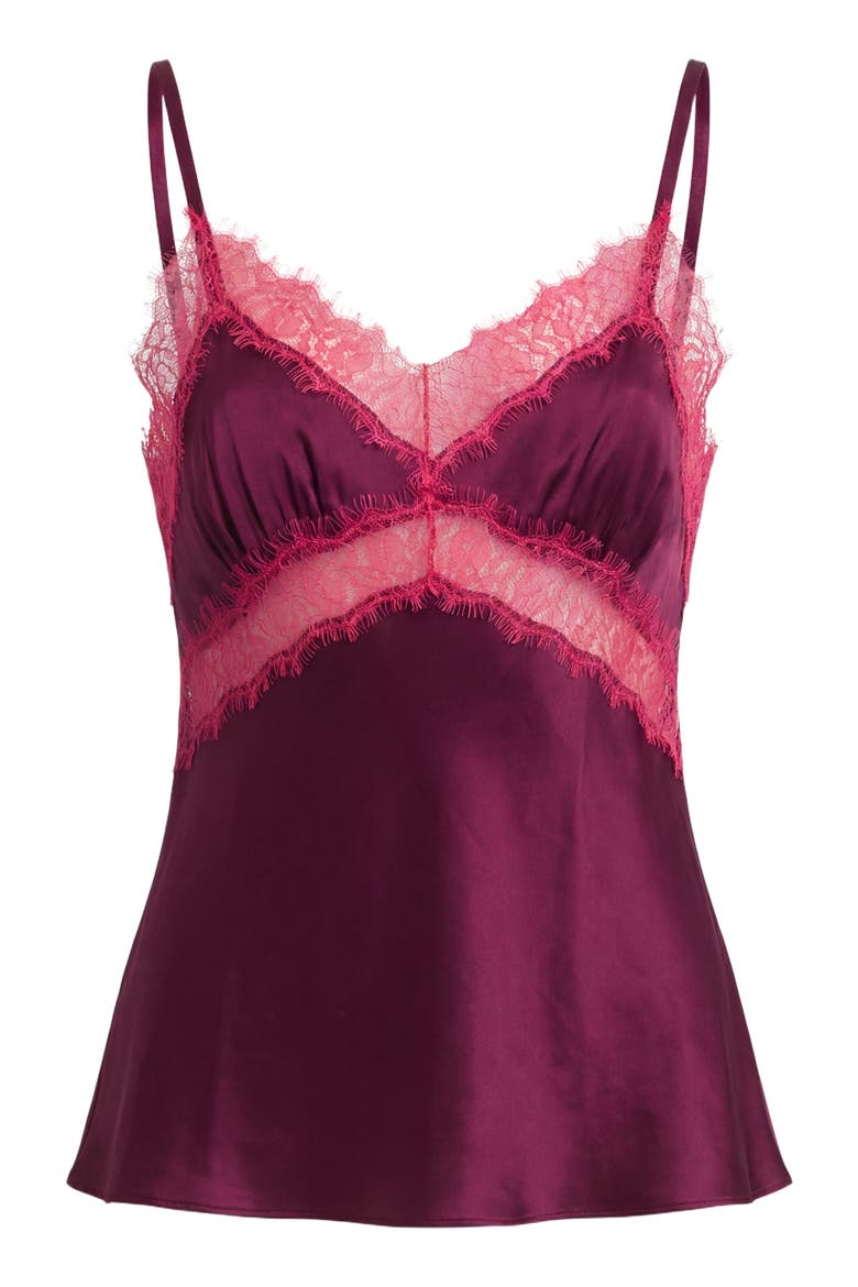 Camille Lace Trim Satin Camisole, Alternate, color, CHERRY WOOD
