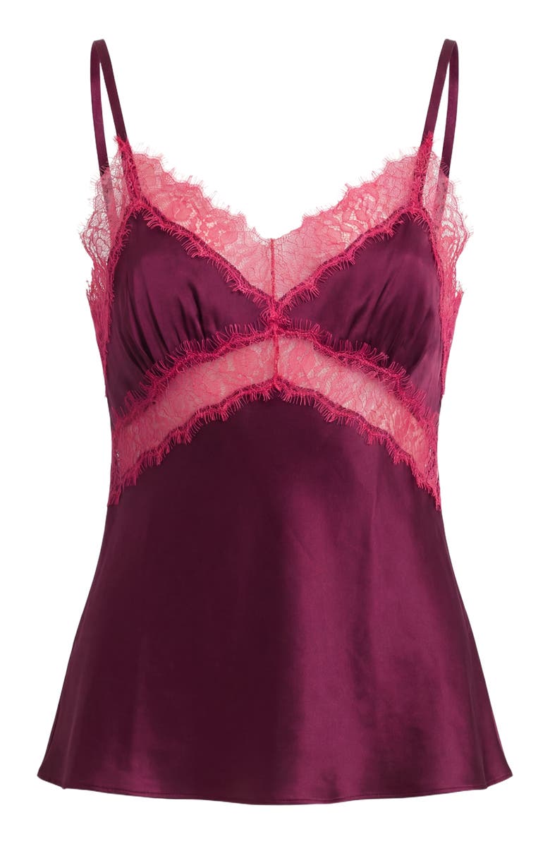 DVF Camille Lace Trim Satin Camisole, Alternate, color, Cherry Wood