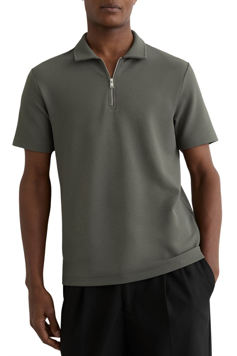 Forno Textured Quarter Zip Polo, Main, color, SAGE GREEN